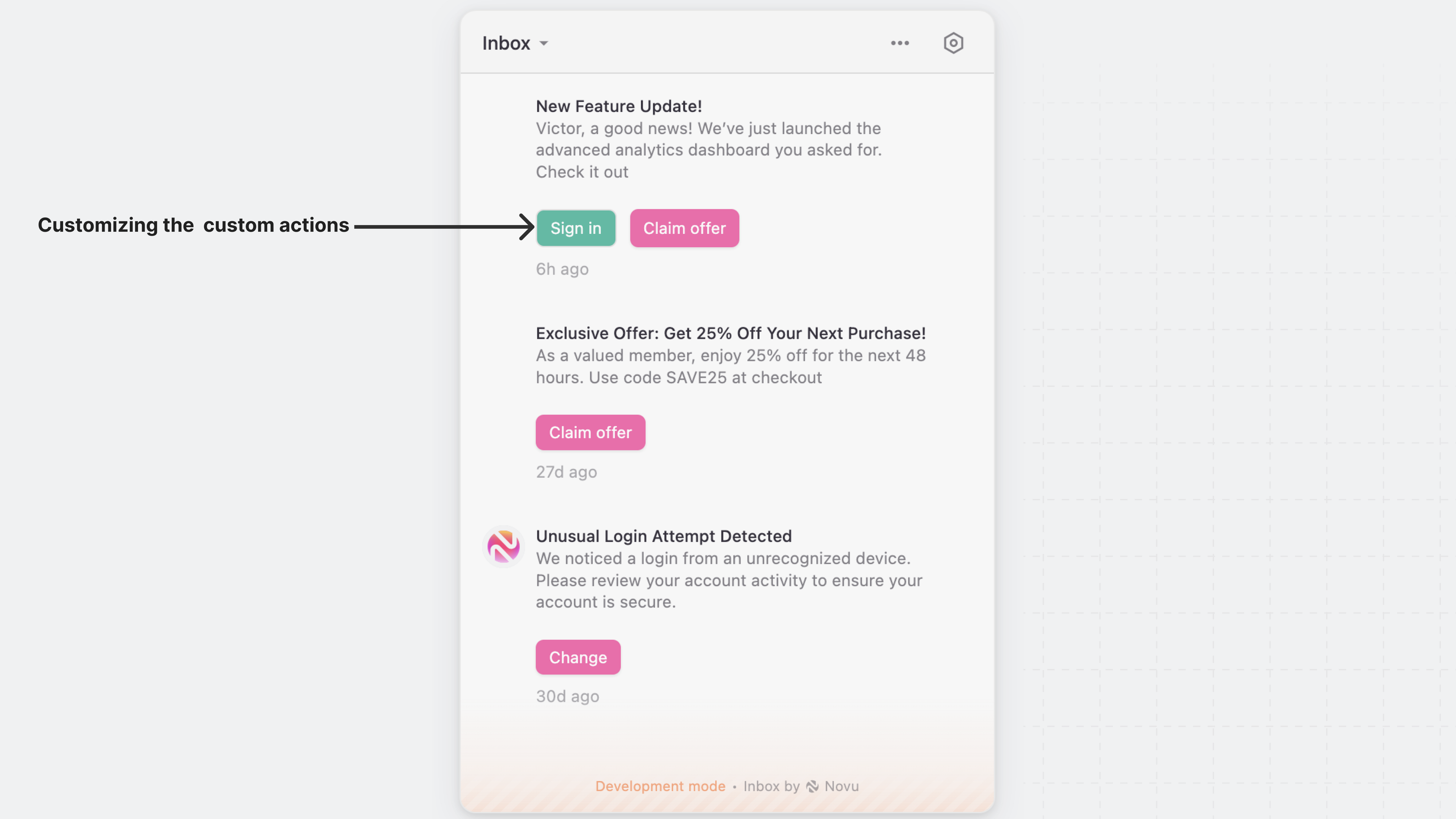 Customize the custom actions